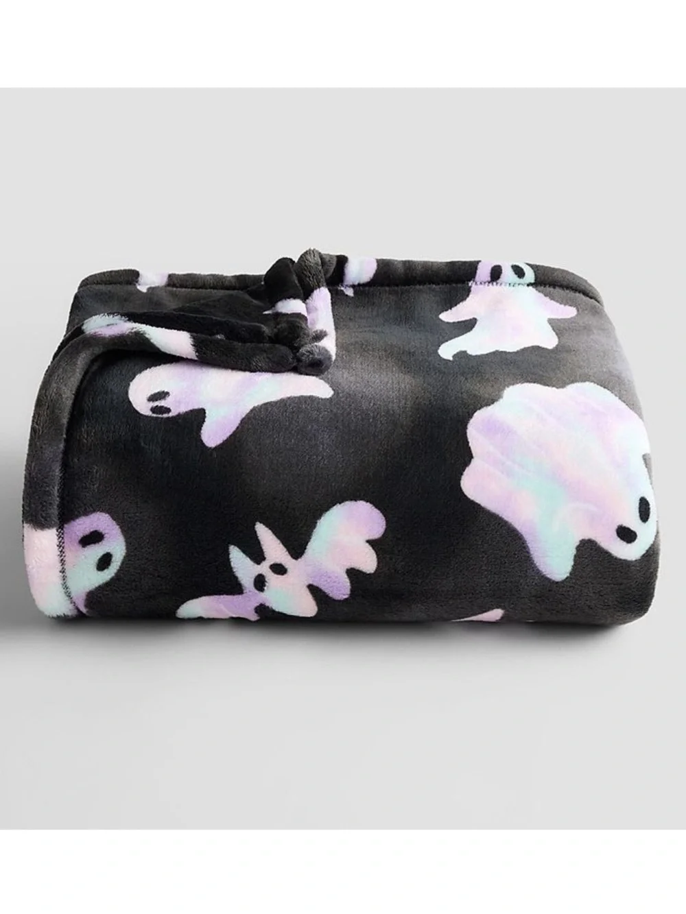 NWT-Black w/ Iridescent Ghosts, Bats, Cats & Dogs- Oversized Throw Blanket 60x72